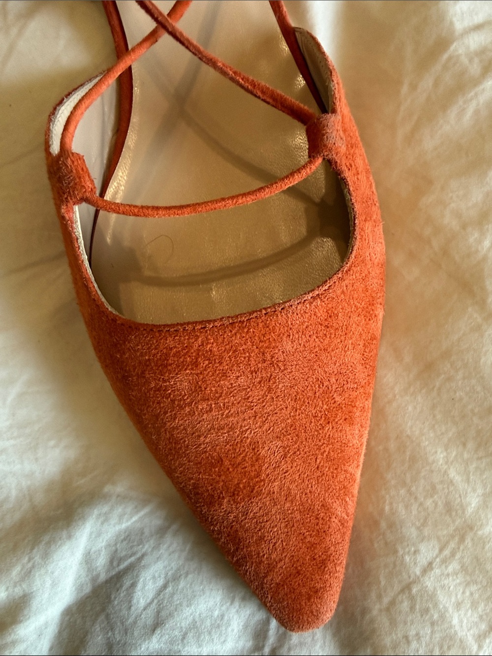 MARINA RINALDI LIGNANO FLAT Suede Pointed Lace-Up Flats NWB- 9 (39) burn orange - Picture 4 of 14